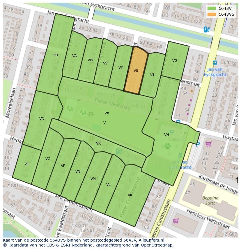 Afbeelding van het postcodegebied 5643 VS op de kaart.