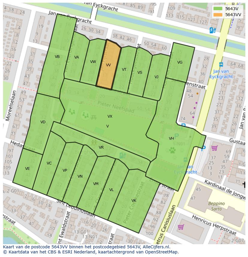 Afbeelding van het postcodegebied 5643 VV op de kaart.