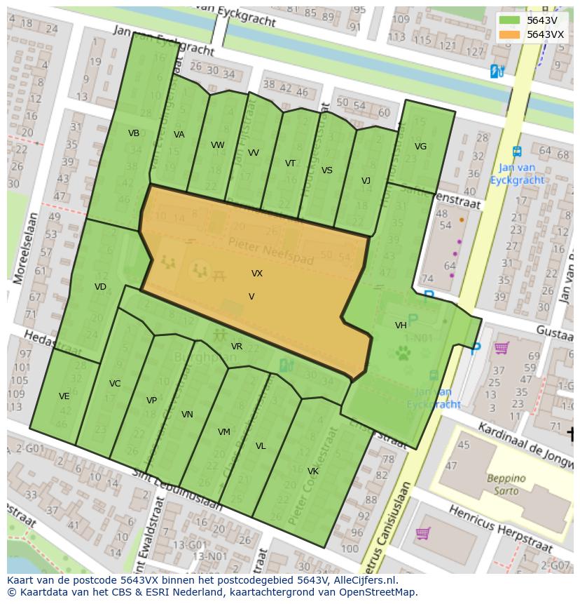 Afbeelding van het postcodegebied 5643 VX op de kaart.