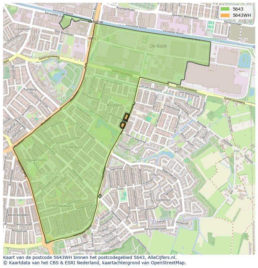 Afbeelding van het postcodegebied 5643 WH op de kaart.
