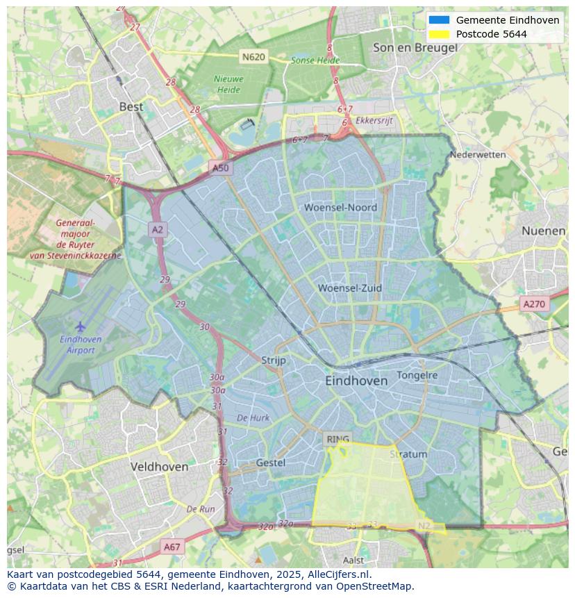 Afbeelding van het postcodegebied 5644 op de kaart.