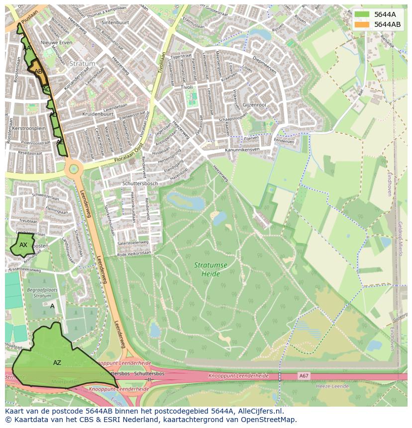 Afbeelding van het postcodegebied 5644 AB op de kaart.