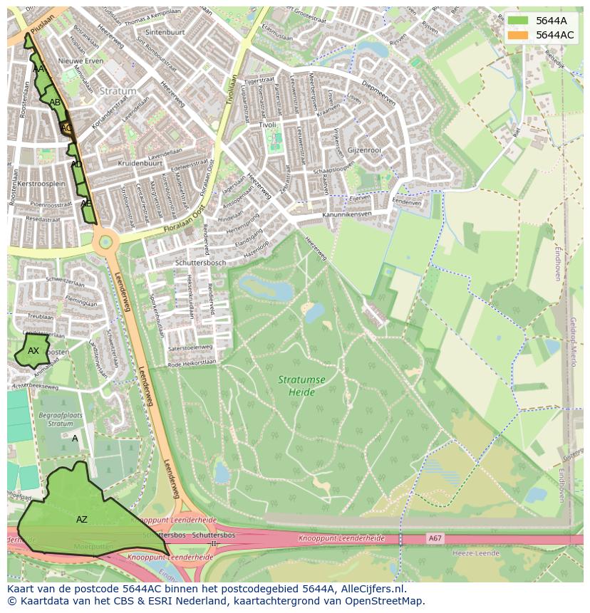Afbeelding van het postcodegebied 5644 AC op de kaart.