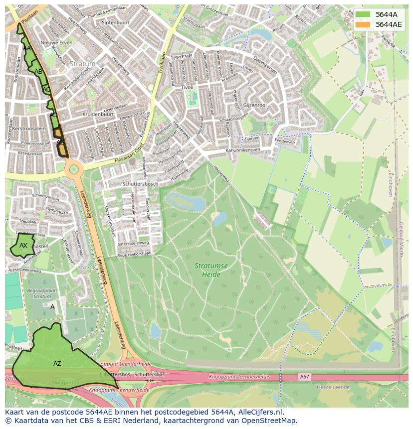Afbeelding van het postcodegebied 5644 AE op de kaart.