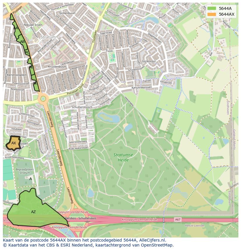 Afbeelding van het postcodegebied 5644 AX op de kaart.