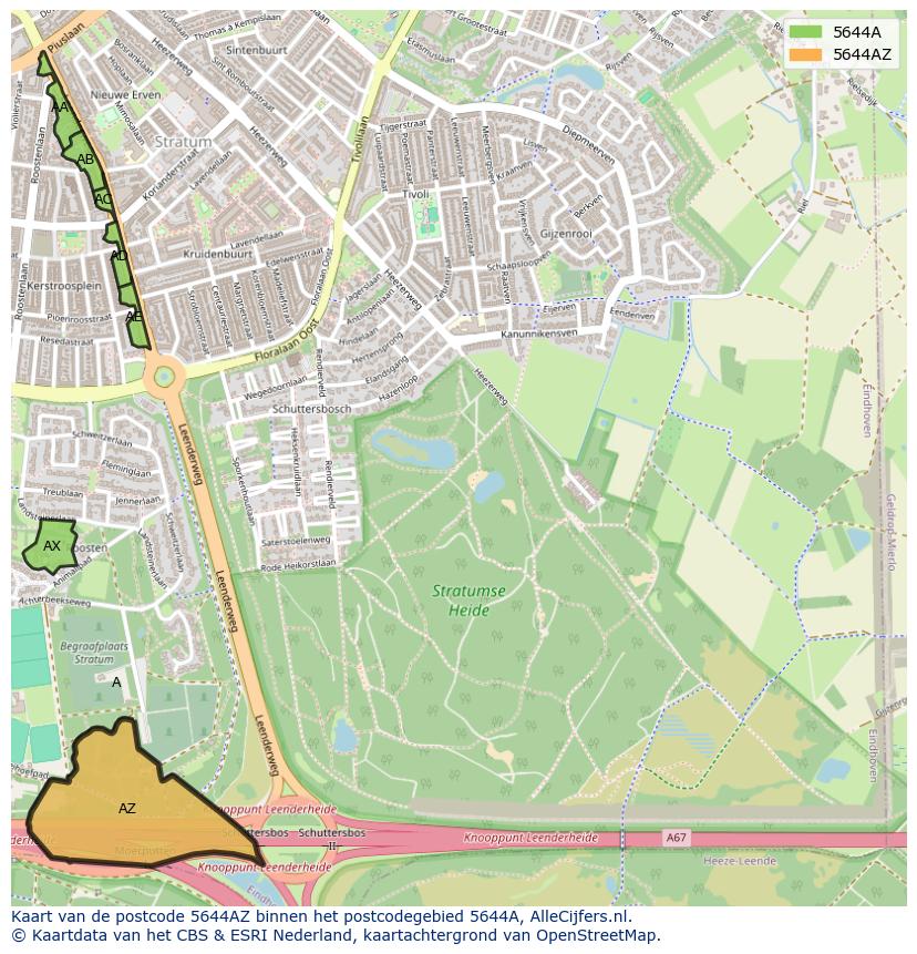 Afbeelding van het postcodegebied 5644 AZ op de kaart.