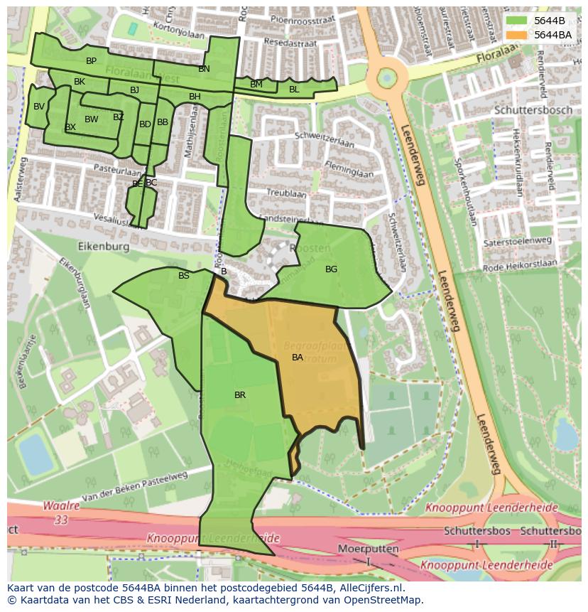Afbeelding van het postcodegebied 5644 BA op de kaart.