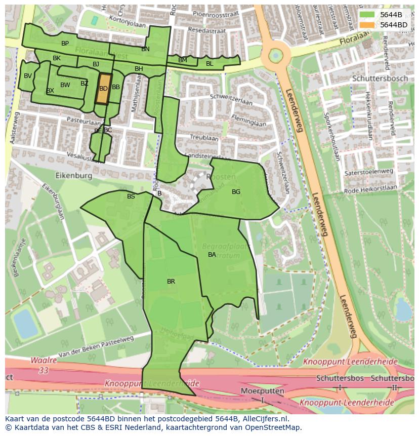 Afbeelding van het postcodegebied 5644 BD op de kaart.