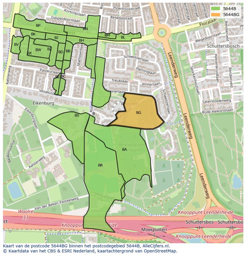 Afbeelding van het postcodegebied 5644 BG op de kaart.