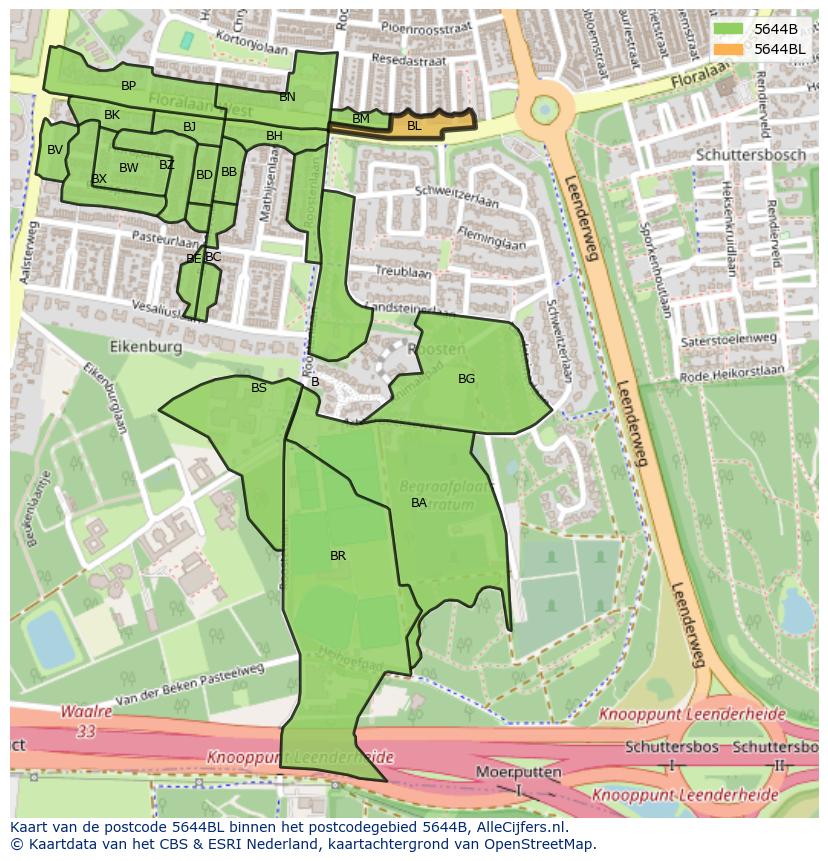 Afbeelding van het postcodegebied 5644 BL op de kaart.
