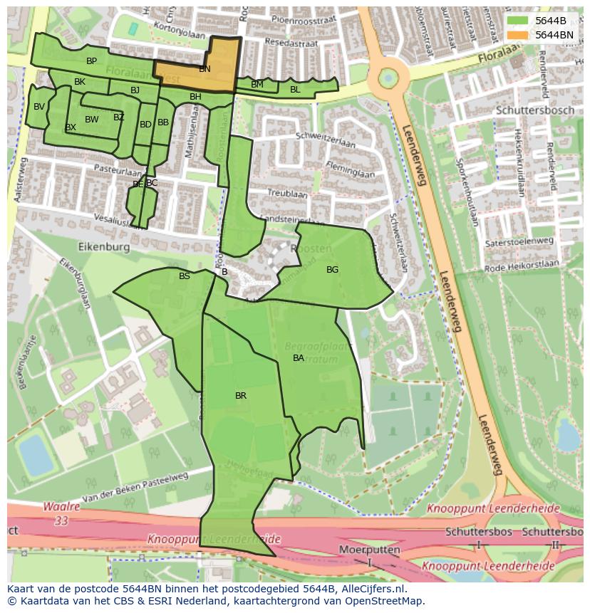 Afbeelding van het postcodegebied 5644 BN op de kaart.