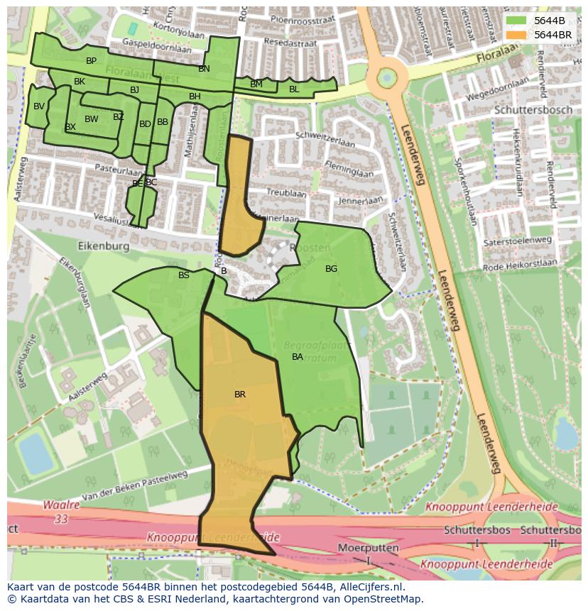 Afbeelding van het postcodegebied 5644 BR op de kaart.
