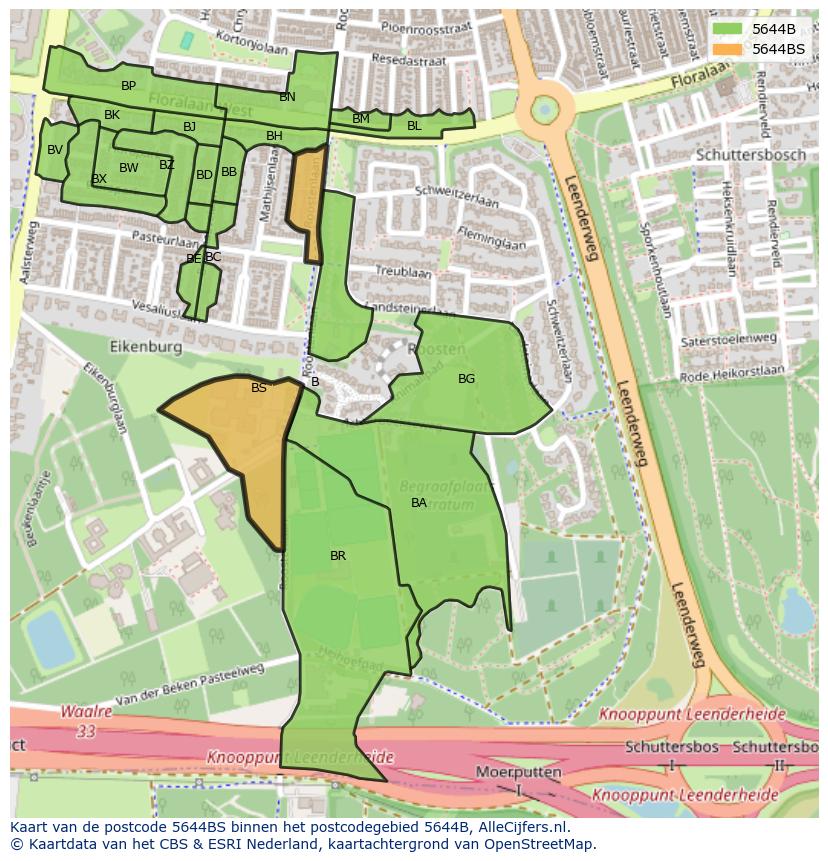 Afbeelding van het postcodegebied 5644 BS op de kaart.