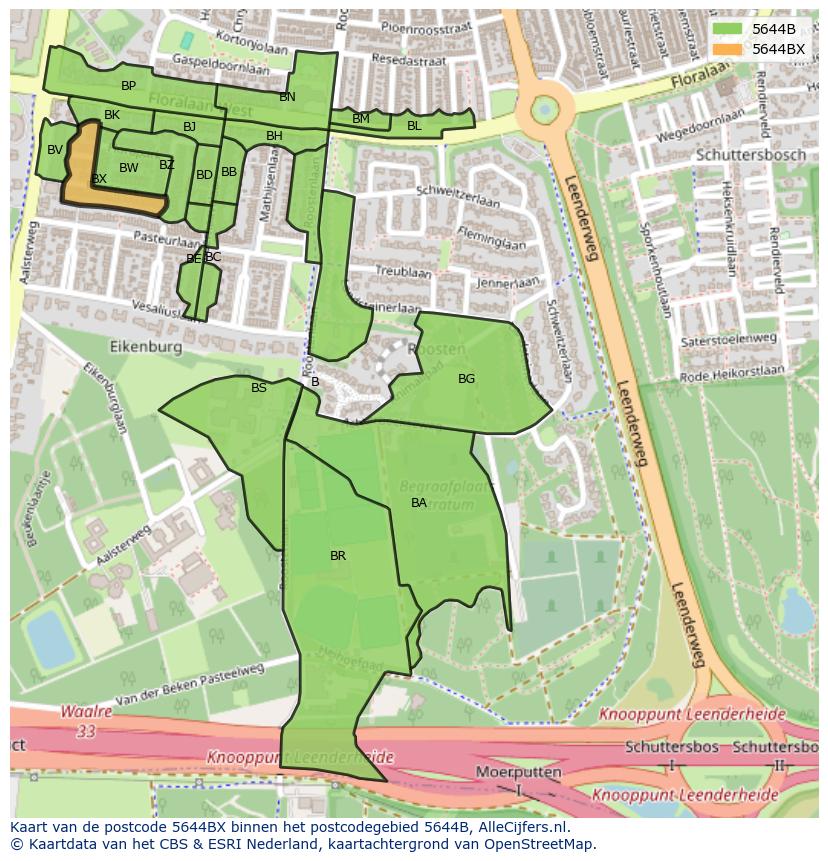 Afbeelding van het postcodegebied 5644 BX op de kaart.