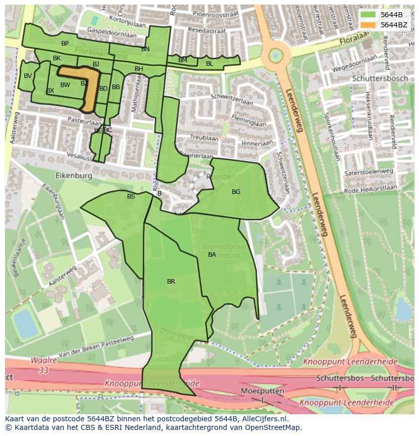 Afbeelding van het postcodegebied 5644 BZ op de kaart.