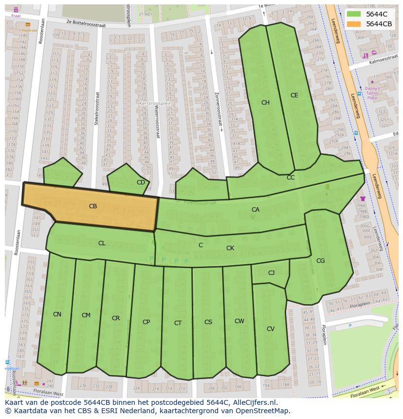 Afbeelding van het postcodegebied 5644 CB op de kaart.