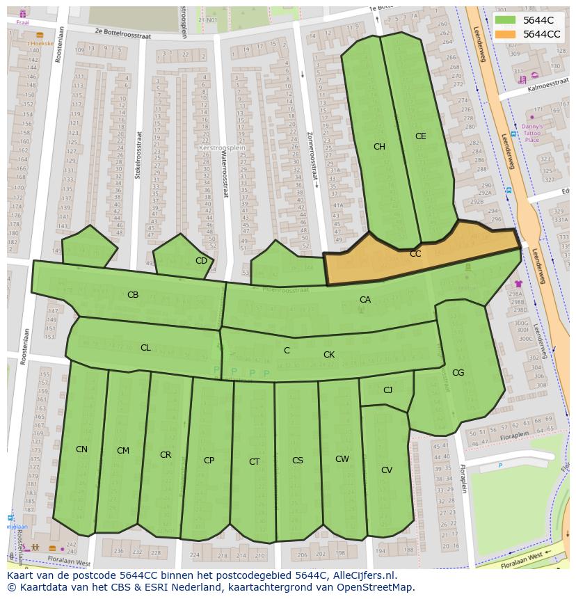 Afbeelding van het postcodegebied 5644 CC op de kaart.