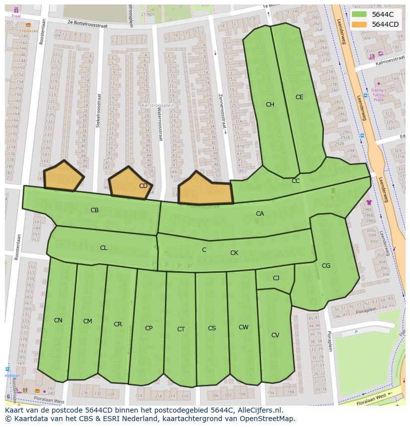 Afbeelding van het postcodegebied 5644 CD op de kaart.
