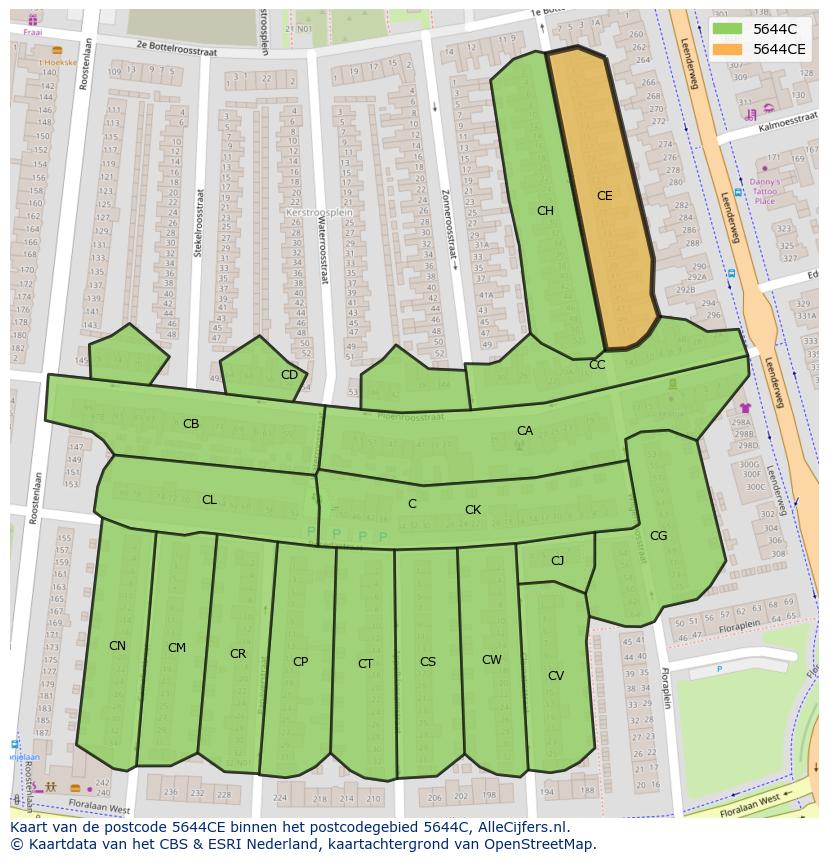 Afbeelding van het postcodegebied 5644 CE op de kaart.