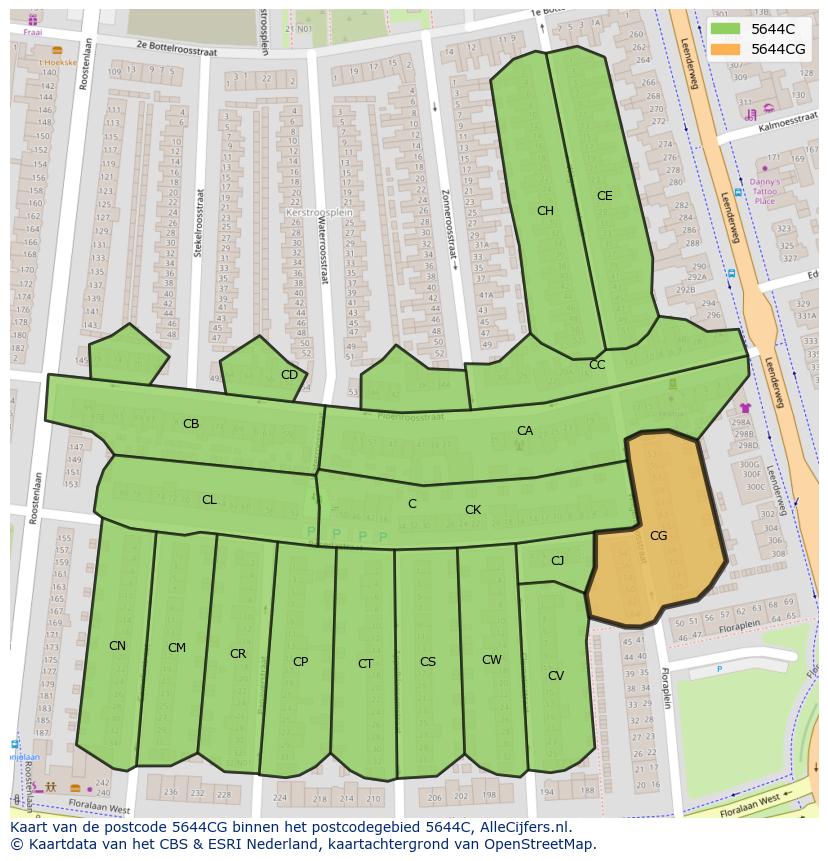 Afbeelding van het postcodegebied 5644 CG op de kaart.