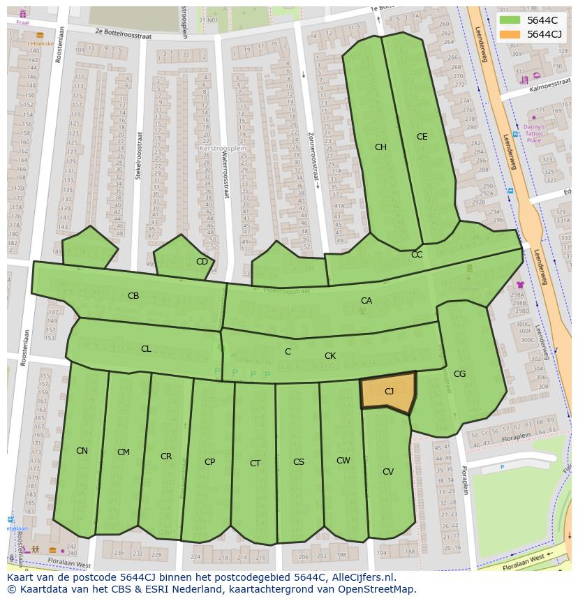 Afbeelding van het postcodegebied 5644 CJ op de kaart.