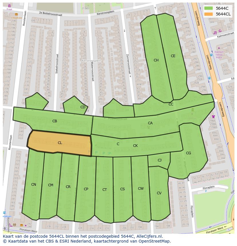 Afbeelding van het postcodegebied 5644 CL op de kaart.