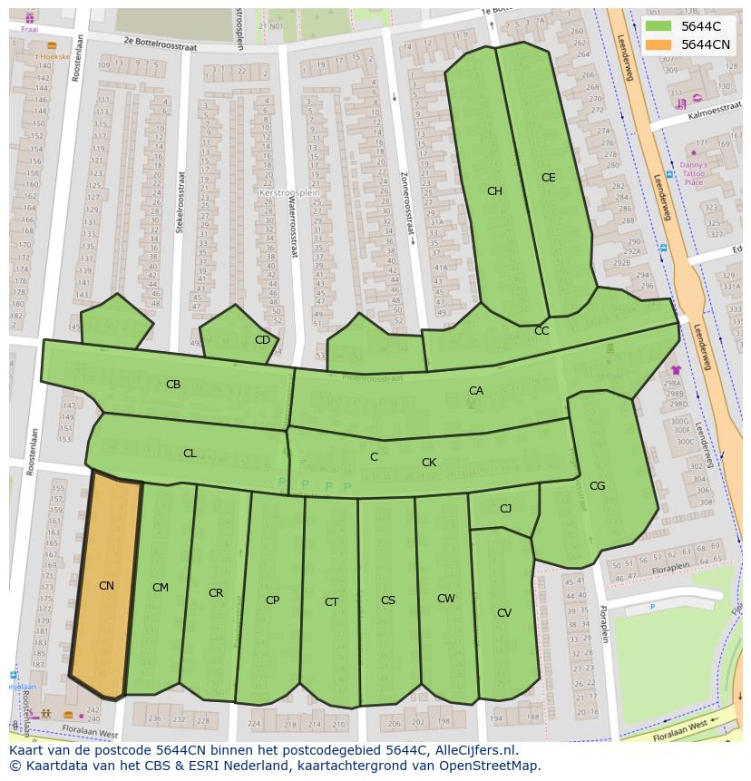 Afbeelding van het postcodegebied 5644 CN op de kaart.