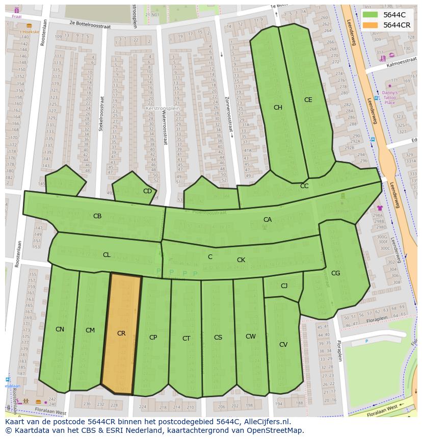 Afbeelding van het postcodegebied 5644 CR op de kaart.