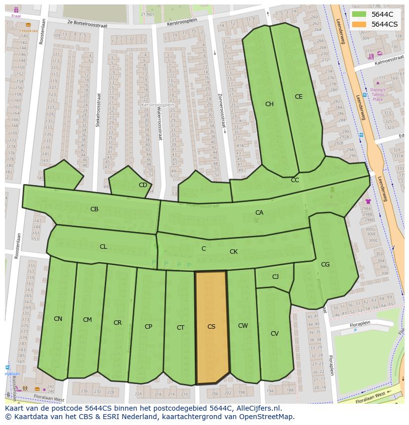 Afbeelding van het postcodegebied 5644 CS op de kaart.