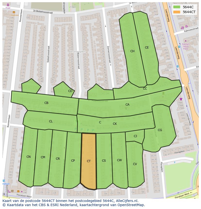 Afbeelding van het postcodegebied 5644 CT op de kaart.