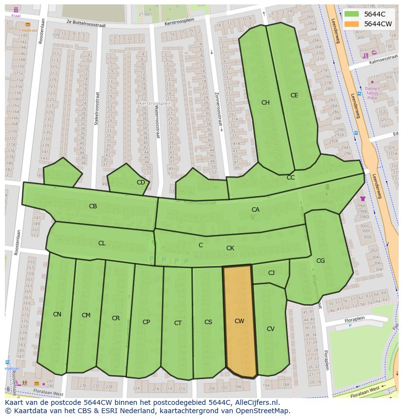 Afbeelding van het postcodegebied 5644 CW op de kaart.