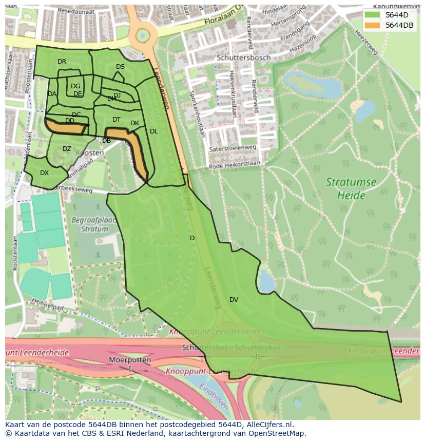 Afbeelding van het postcodegebied 5644 DB op de kaart.