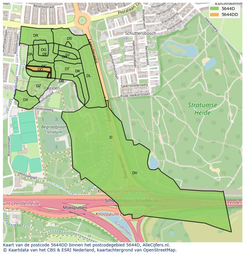 Afbeelding van het postcodegebied 5644 DD op de kaart.