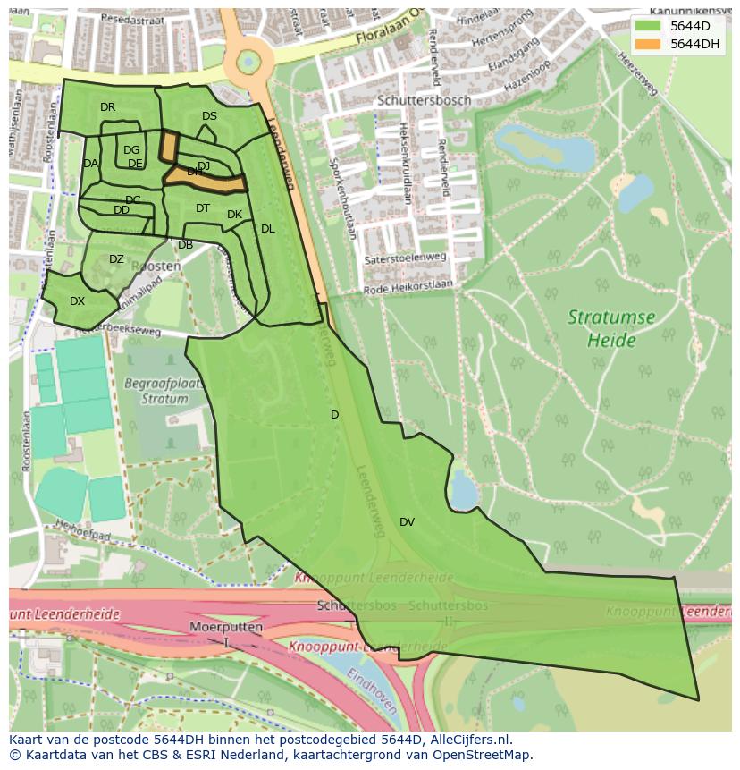 Afbeelding van het postcodegebied 5644 DH op de kaart.