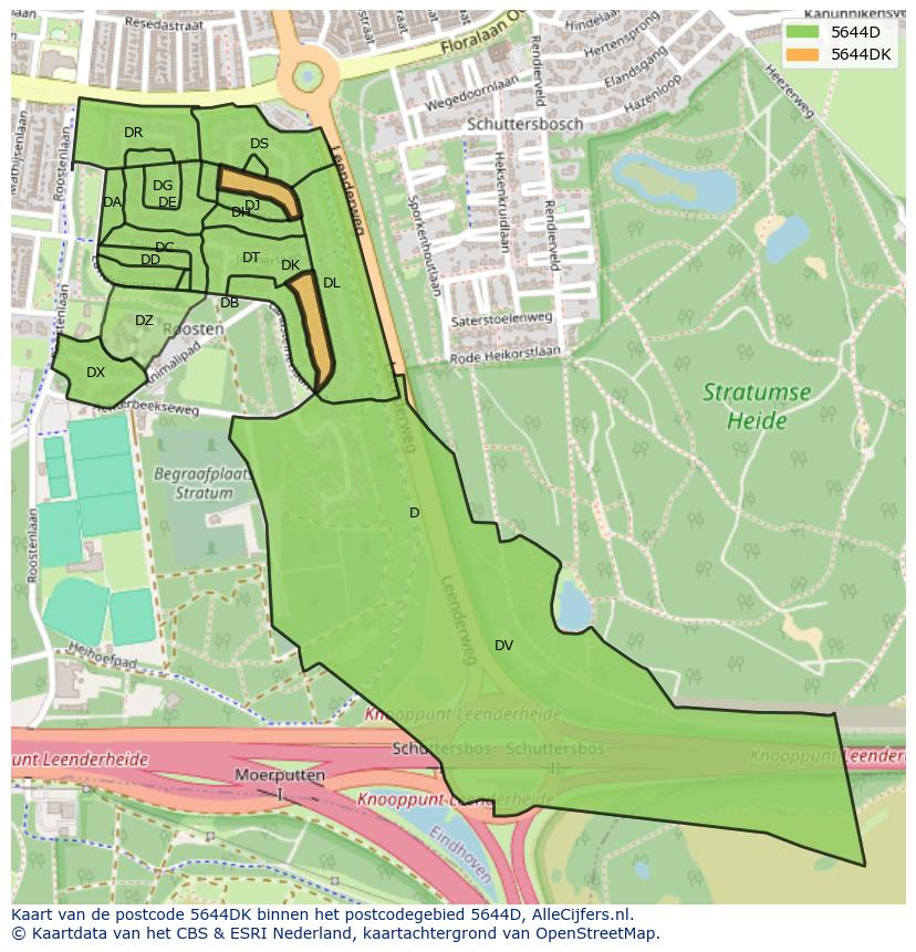 Afbeelding van het postcodegebied 5644 DK op de kaart.