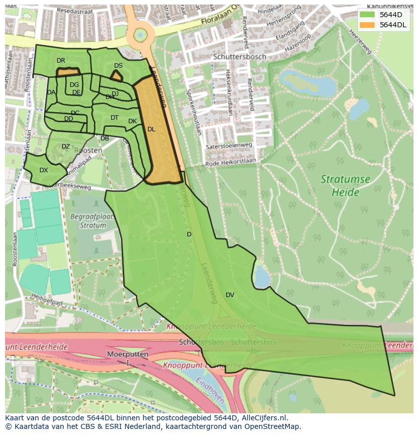 Afbeelding van het postcodegebied 5644 DL op de kaart.