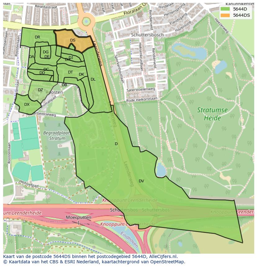 Afbeelding van het postcodegebied 5644 DS op de kaart.