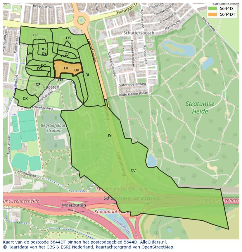 Afbeelding van het postcodegebied 5644 DT op de kaart.