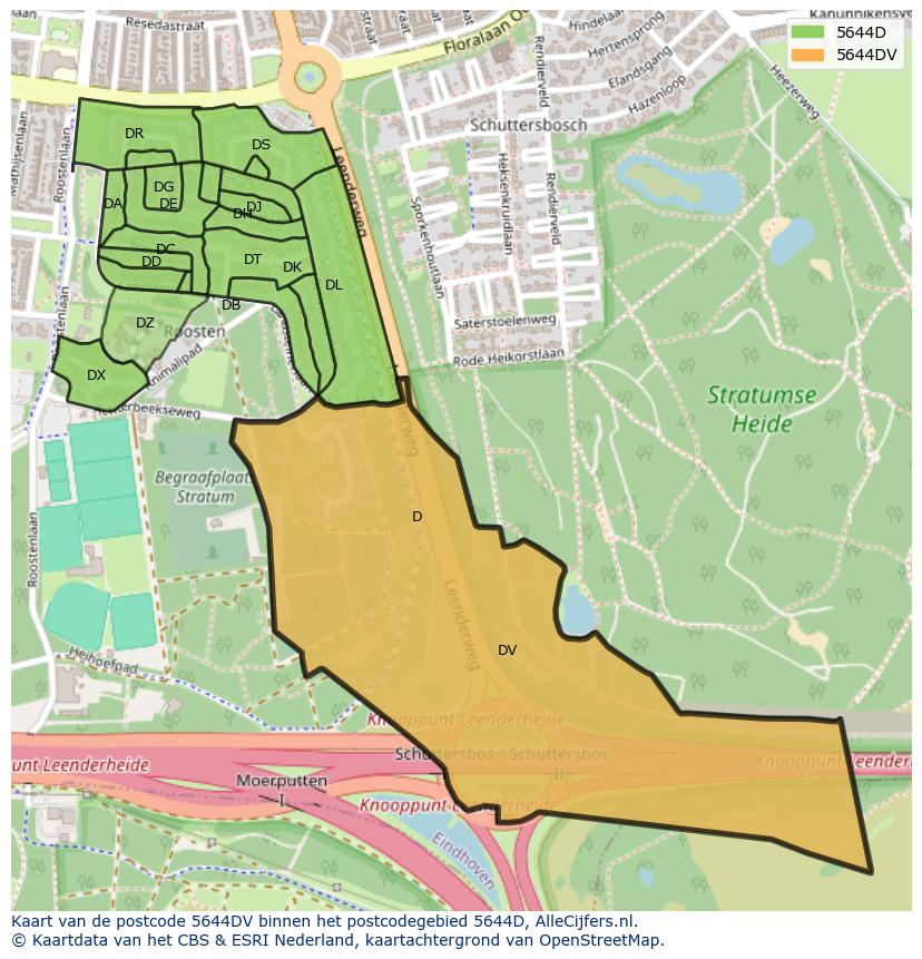 Afbeelding van het postcodegebied 5644 DV op de kaart.