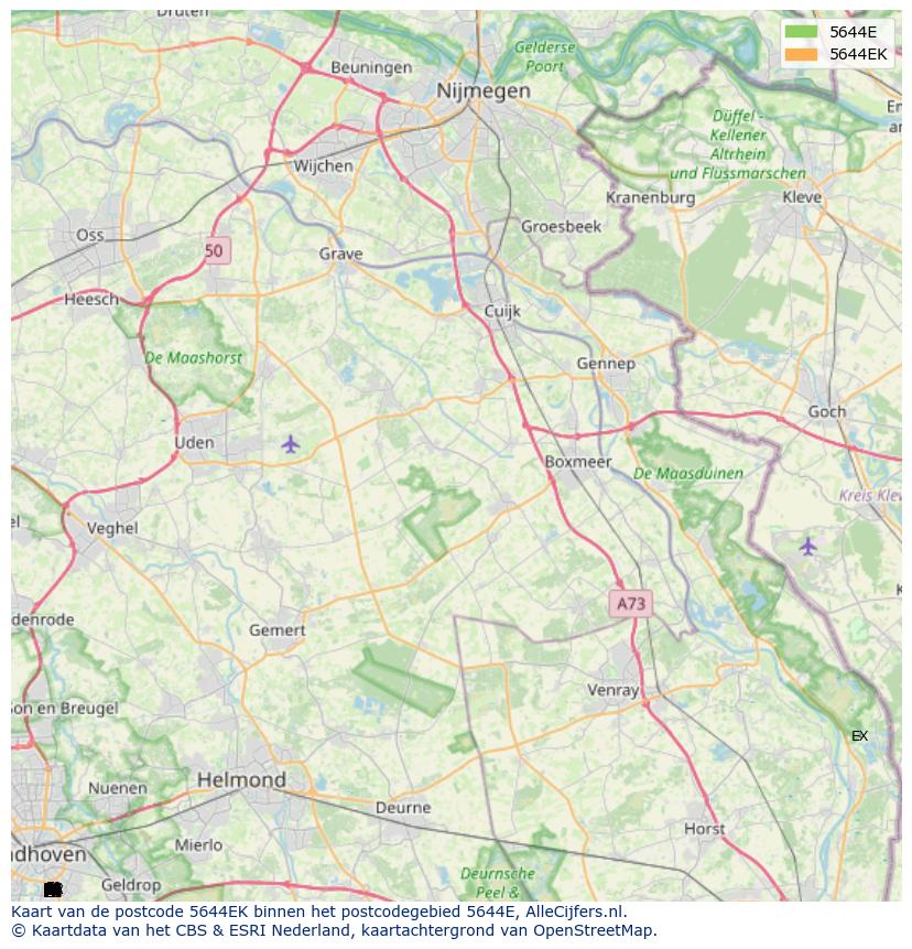 Afbeelding van het postcodegebied 5644 EK op de kaart.