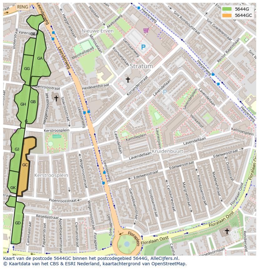 Afbeelding van het postcodegebied 5644 GC op de kaart.