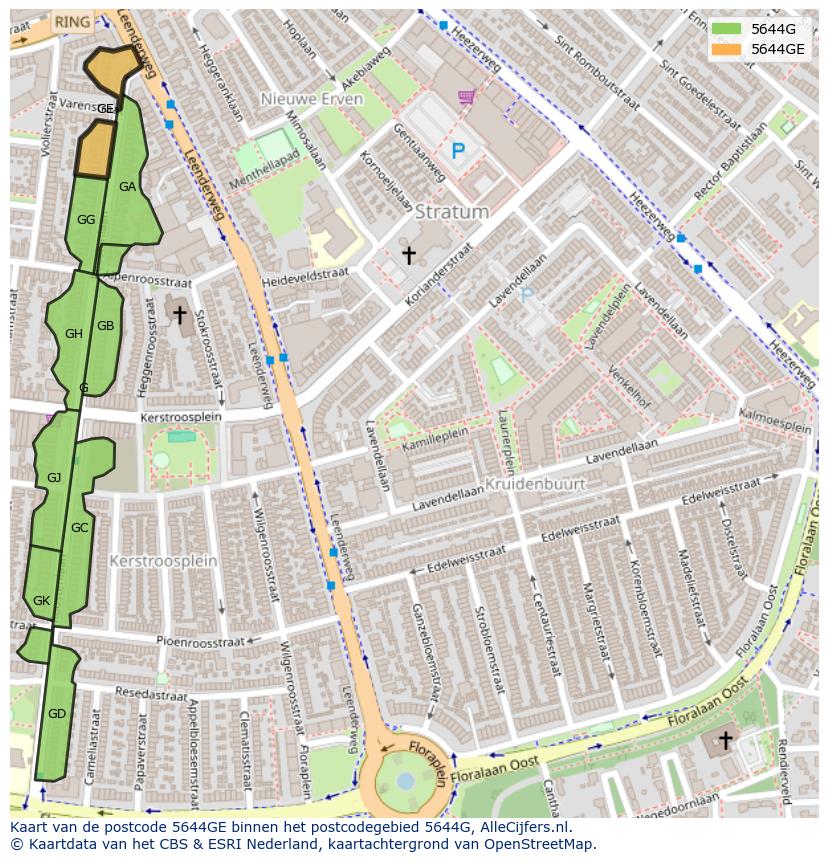 Afbeelding van het postcodegebied 5644 GE op de kaart.
