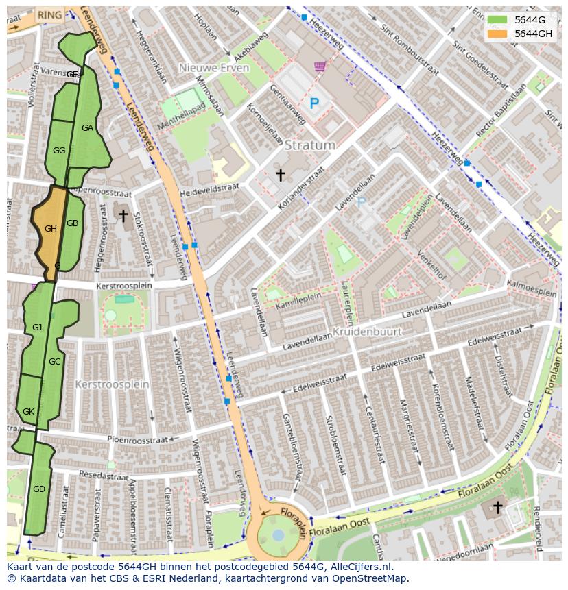 Afbeelding van het postcodegebied 5644 GH op de kaart.