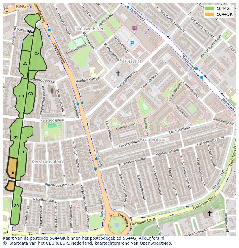 Afbeelding van het postcodegebied 5644 GK op de kaart.