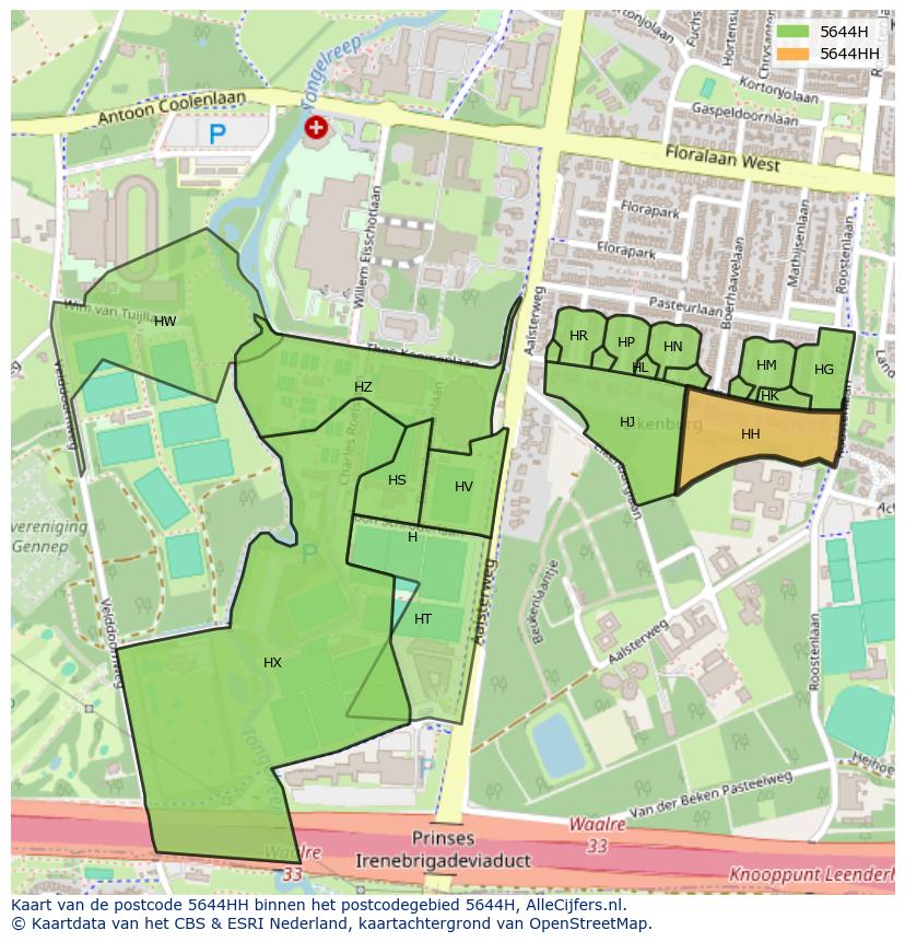 Afbeelding van het postcodegebied 5644 HH op de kaart.