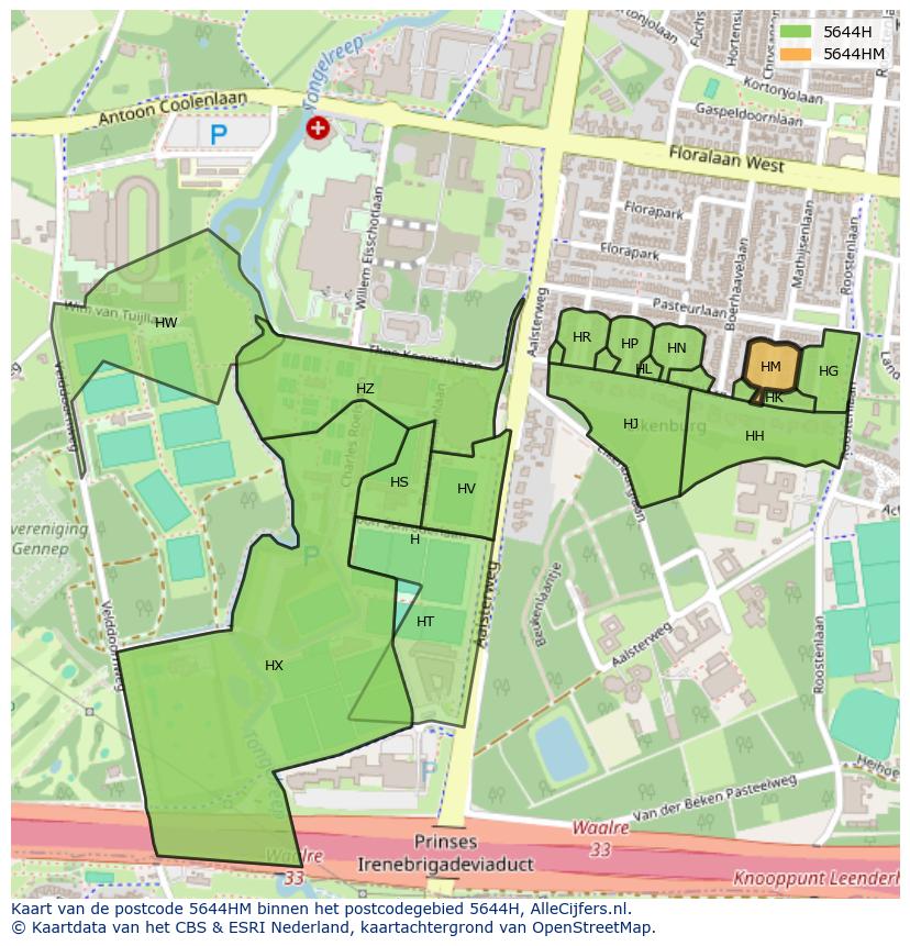 Afbeelding van het postcodegebied 5644 HM op de kaart.