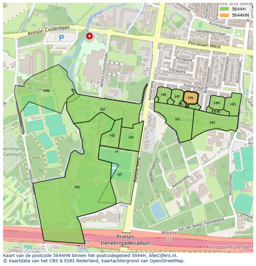 Afbeelding van het postcodegebied 5644 HN op de kaart.