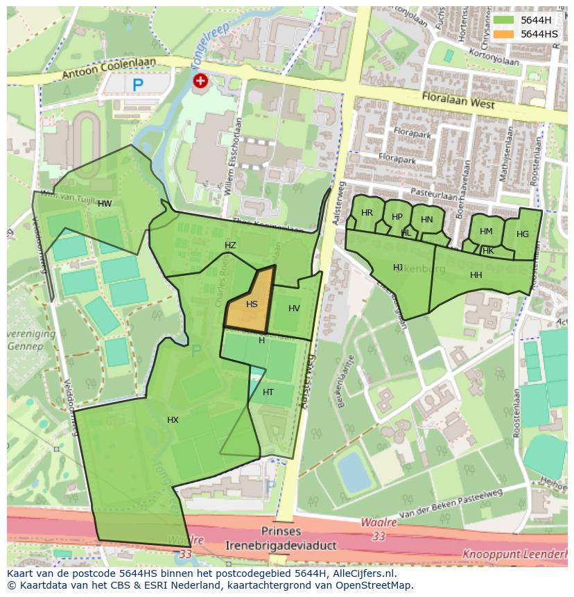 Afbeelding van het postcodegebied 5644 HS op de kaart.