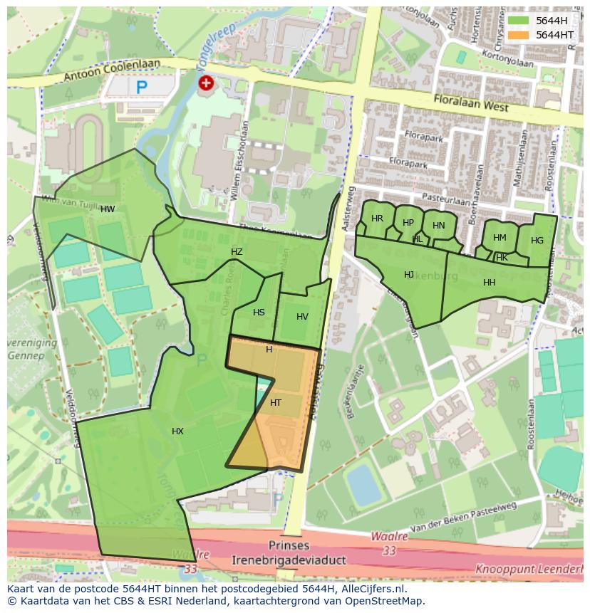 Afbeelding van het postcodegebied 5644 HT op de kaart.