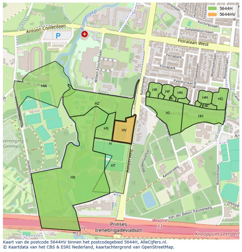 Afbeelding van het postcodegebied 5644 HV op de kaart.